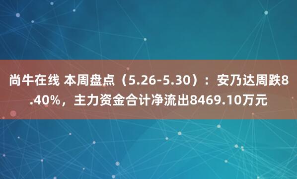 尚牛在线 本周盘点(5.26-5.30):安乃达周跌8.40%,主力资金合计净流出8469.10万元