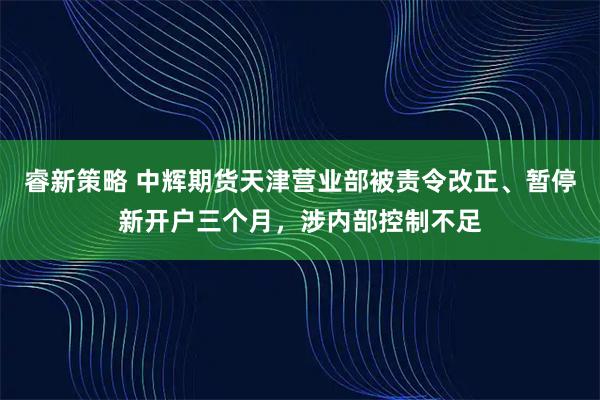 睿新策略 中辉期货天津营业部被责令改正、暂停新开户三个月，涉内部控制不足